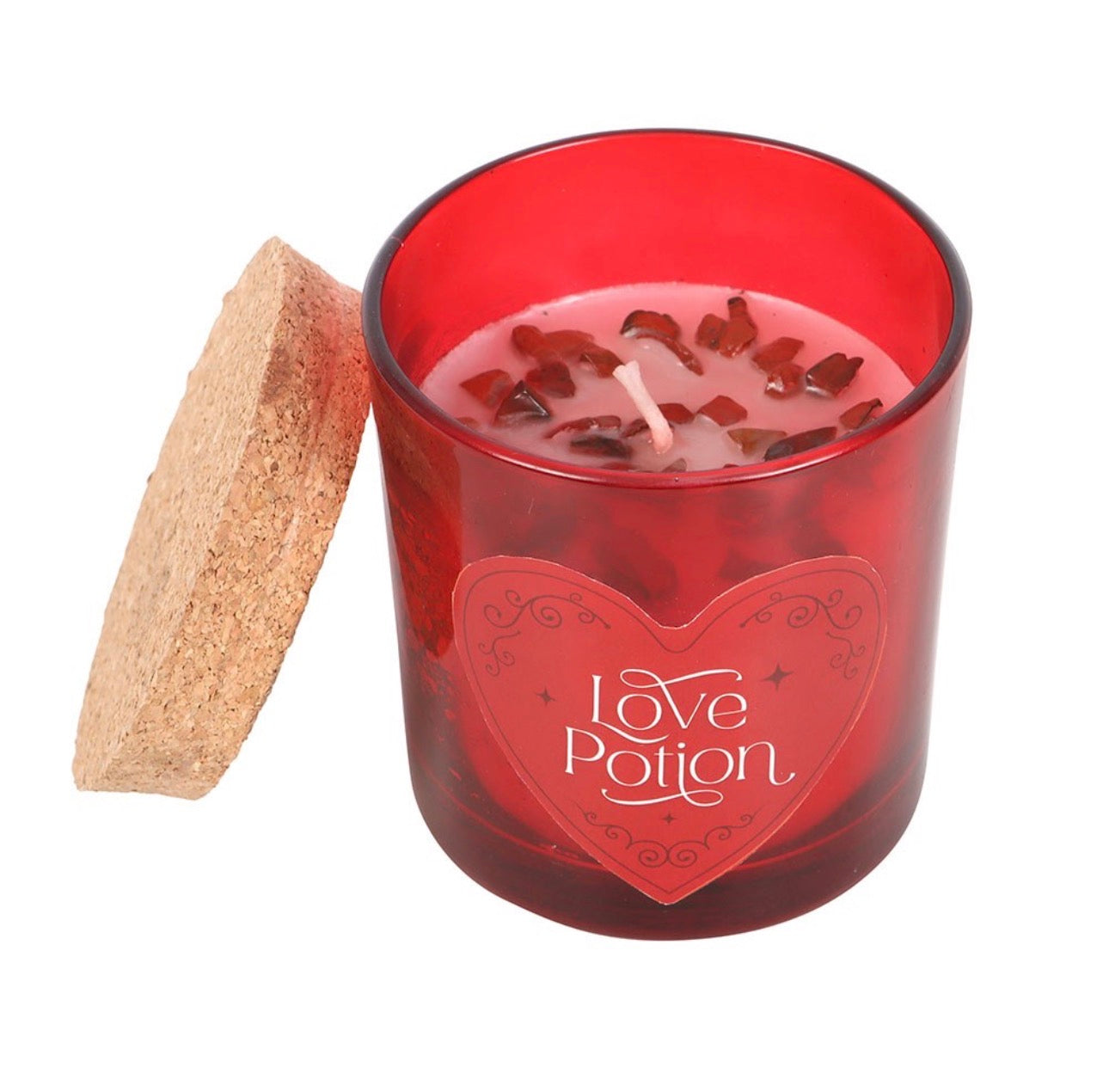 VELA DE CHISPAS DE CRISTAL CON POCIÓN DE AMOR Y FRAMBUESA