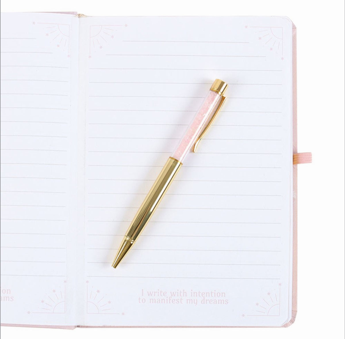 Libreta de manifestación de energía de la diosa tamaño A5 y bolígrafo de cristal de cuarzo rosa