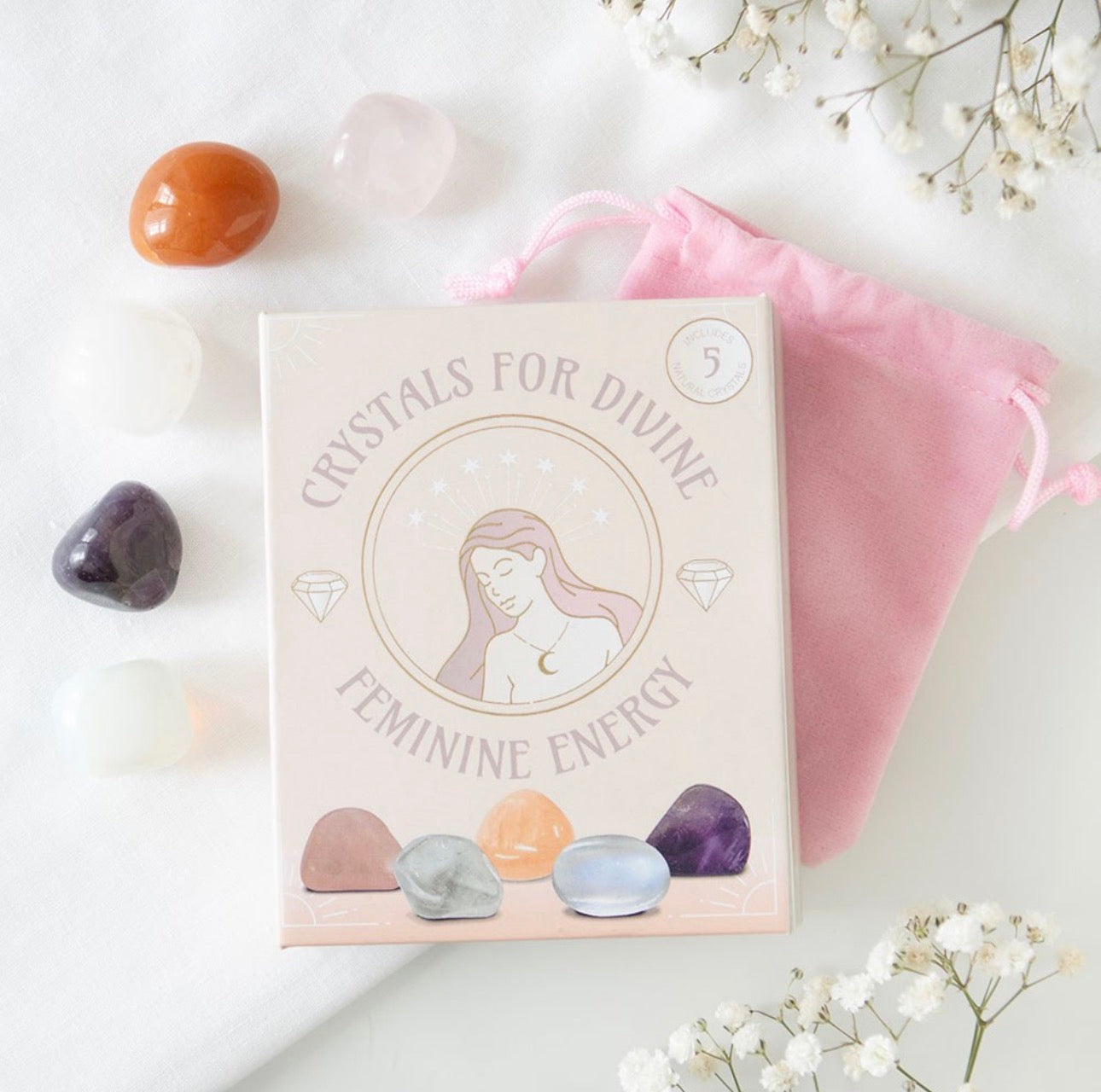 SET DE 5 CRISTALES PARA LA ENERGÍA FEMENINA DIVINA