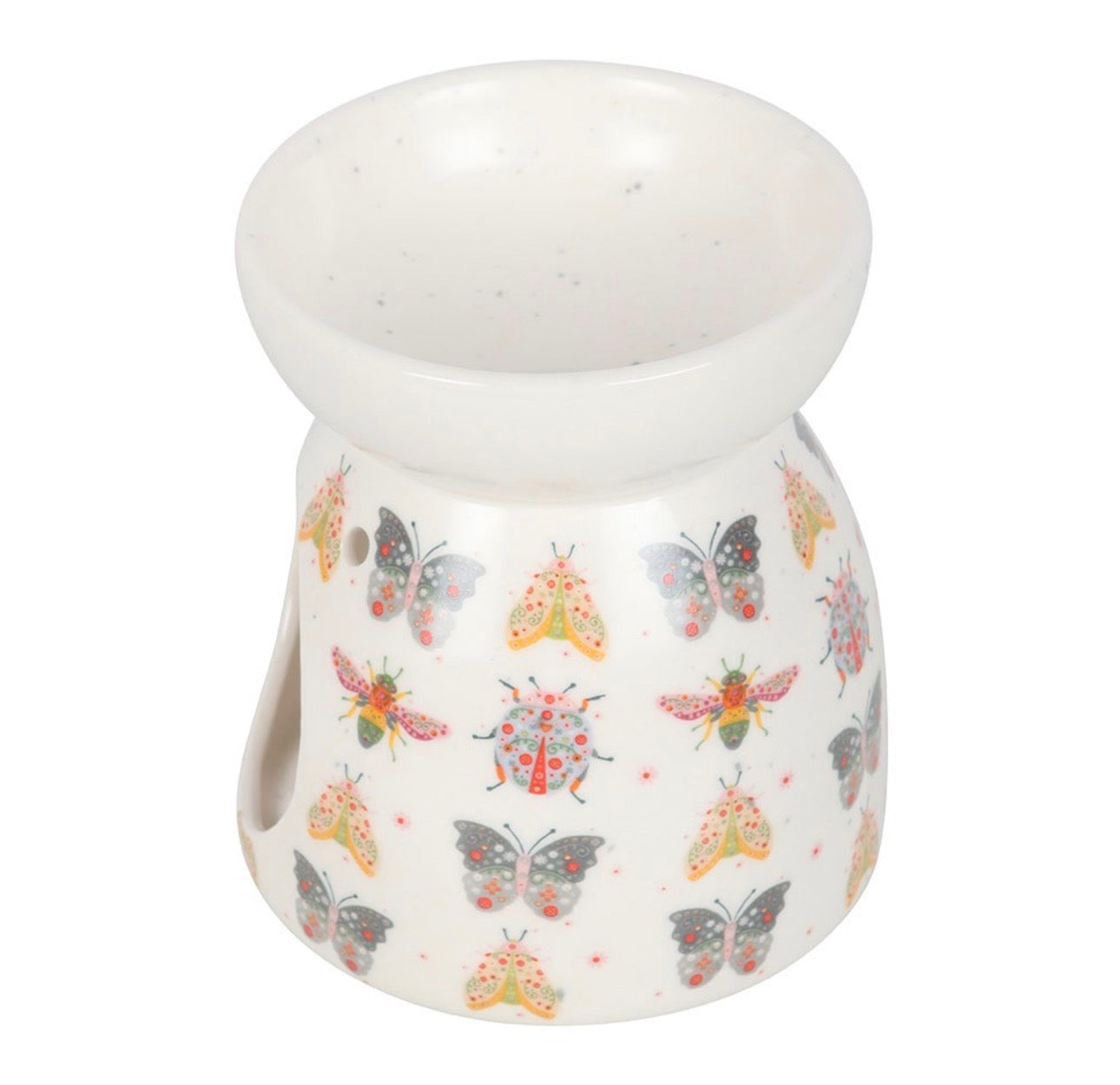 QUEMADOR DE ACEITE Y CALENTADOR DE CERA CON ESTAMPADO FLORAL DE INSECTOS