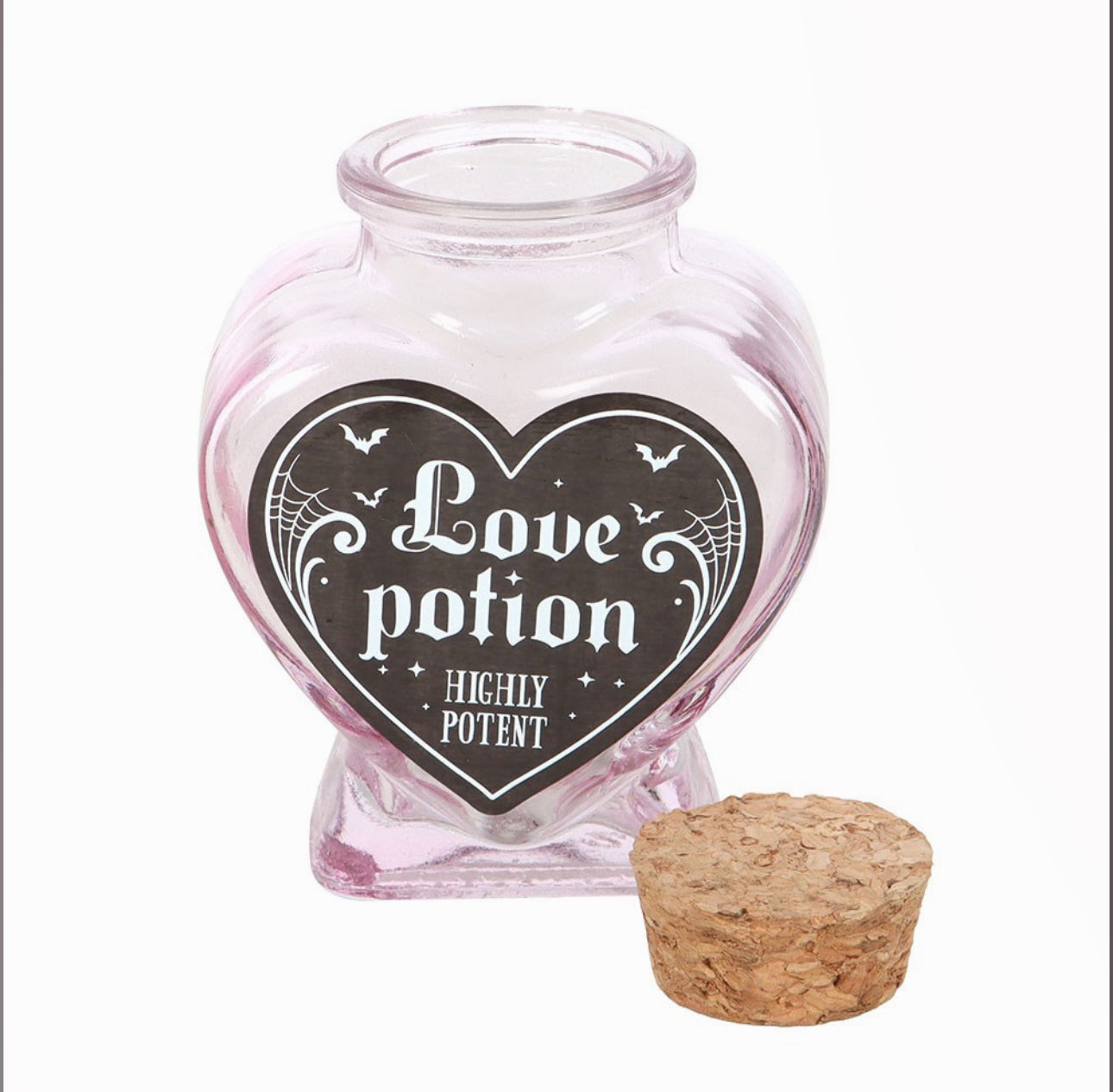 Botella decorativa de poción de amor con forma de corazón de cristal