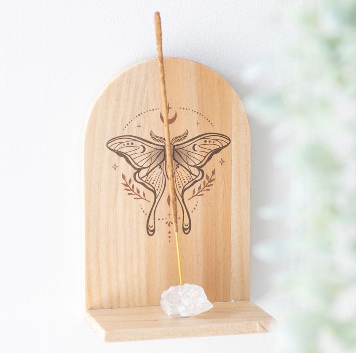 ESTANTE PORTA INCIENSO DE MADERA NATURAL LUNA MOTH