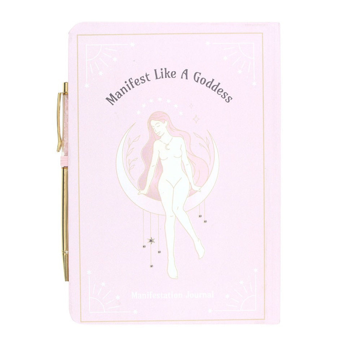 Libreta de manifestación de energía de la diosa tamaño A5 y bolígrafo de cristal de cuarzo rosa