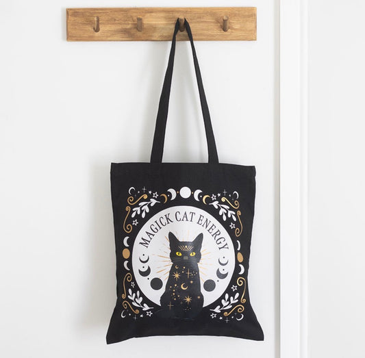 TOTE BAG DE TELA ENERGÉTICO CON DISEÑO DE GATO DE MAGIA