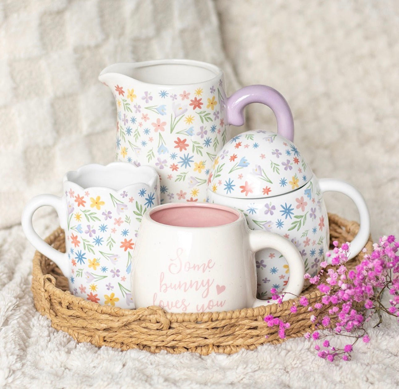 JARRA DE CERÁMICA CON ESTAMPADO FLORAL DE PRIMAVERA