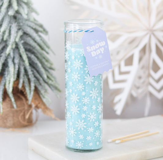 VELA DE TUBO DE ALGODÓN Y COCO CON ESTAMPADO DE COPOS DE NIEVE «SNOW DAY»