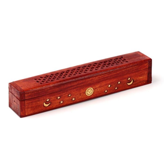 Quemador de Incienso Caja de Madera de Mango Sol, Luna y Estrellas