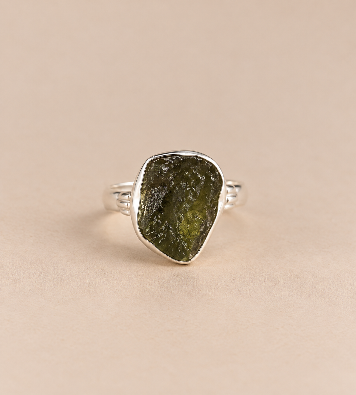 Anillo de Moldavita plata 925 ajustable