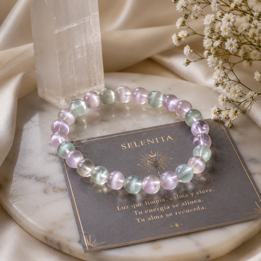 Pulsera selenita bicolor rosa y verde
