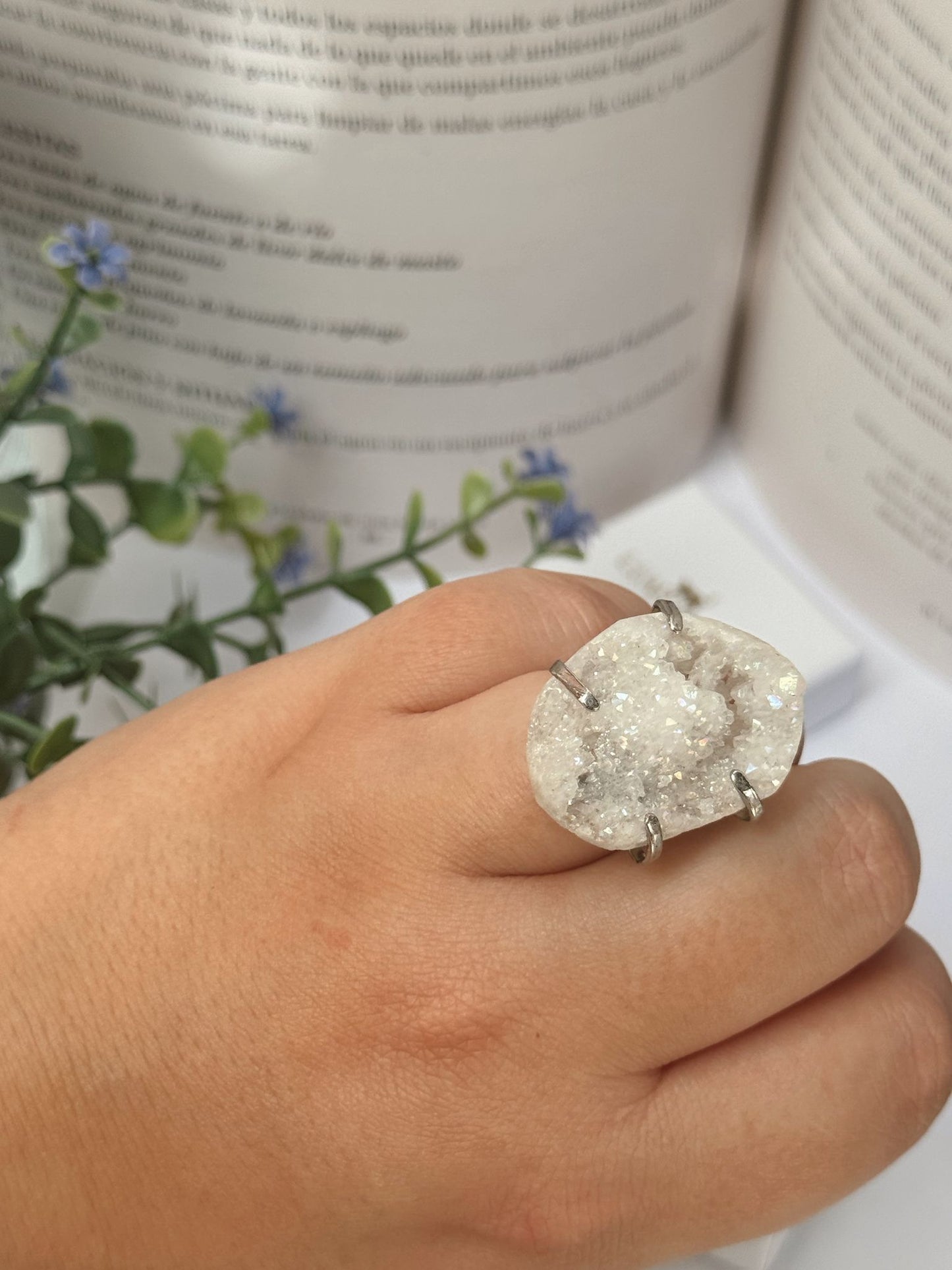 Anillo amatista hielo ajustable acero inoxidable hipoalergénico