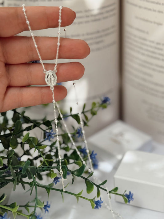 Rosario de plata de ley 925 con virgen de la milagrosa