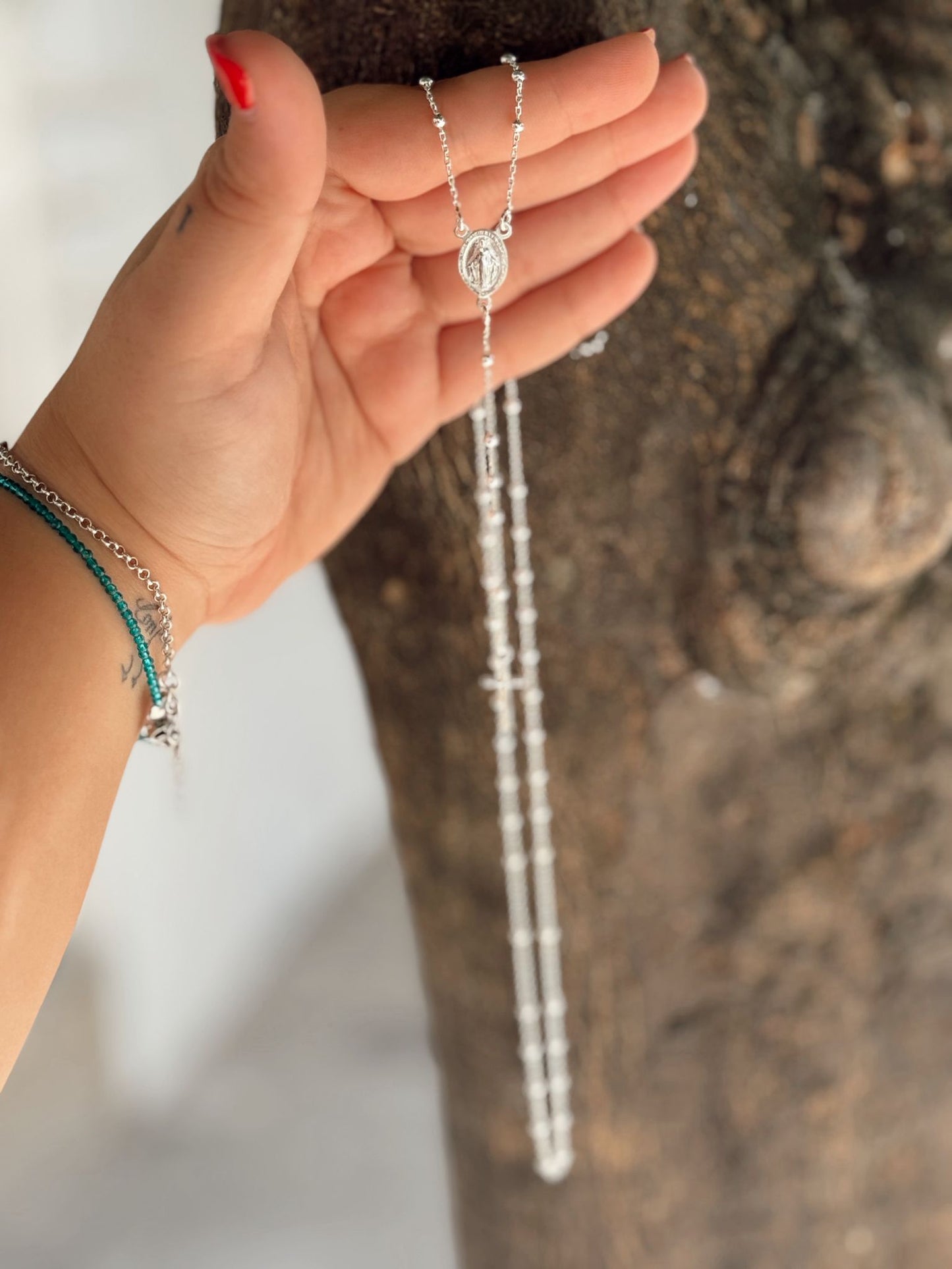 Rosario de plata de ley 925 con virgen de la milagrosa