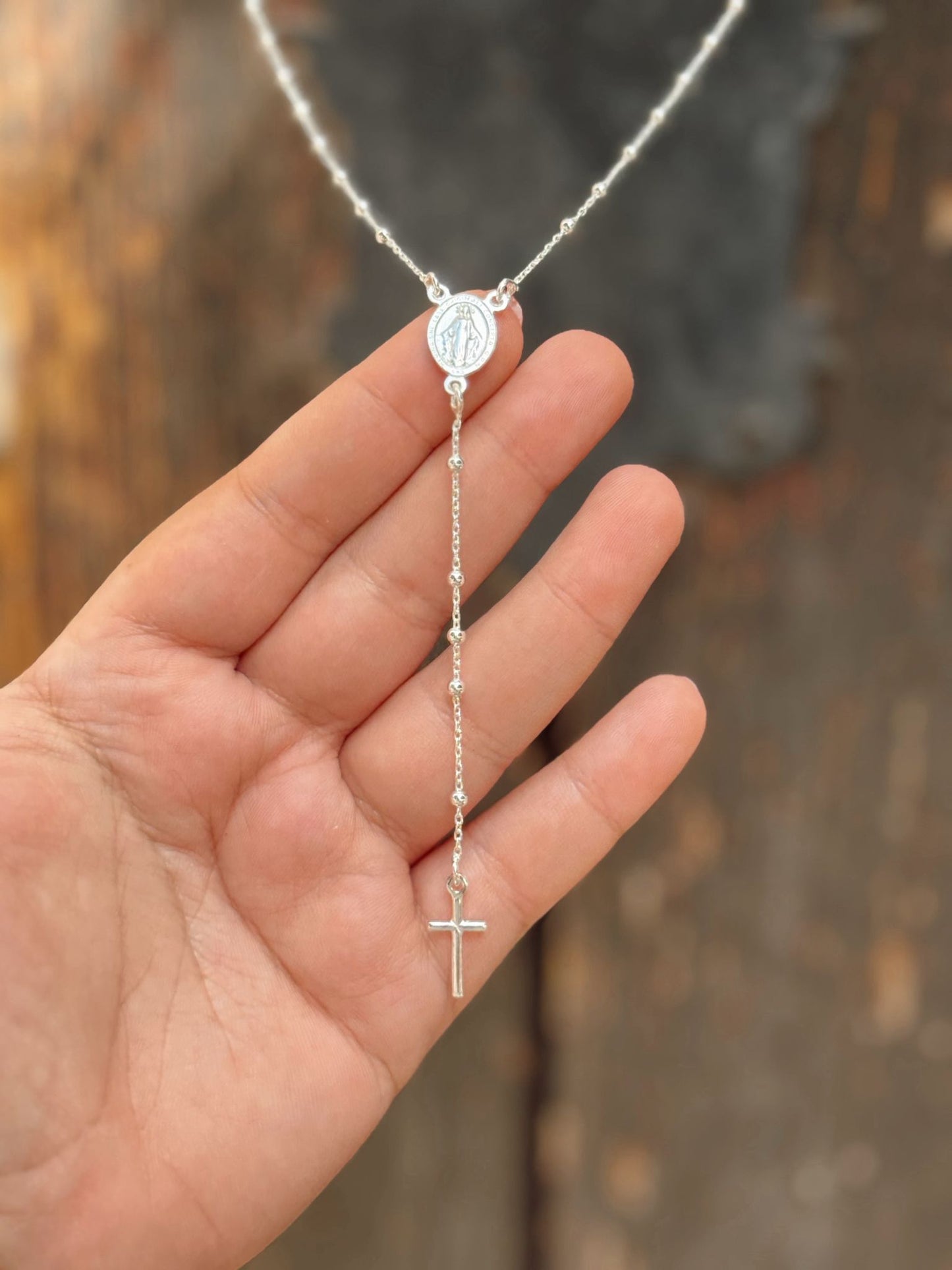 Rosario de plata de ley 925 con virgen de la milagrosa