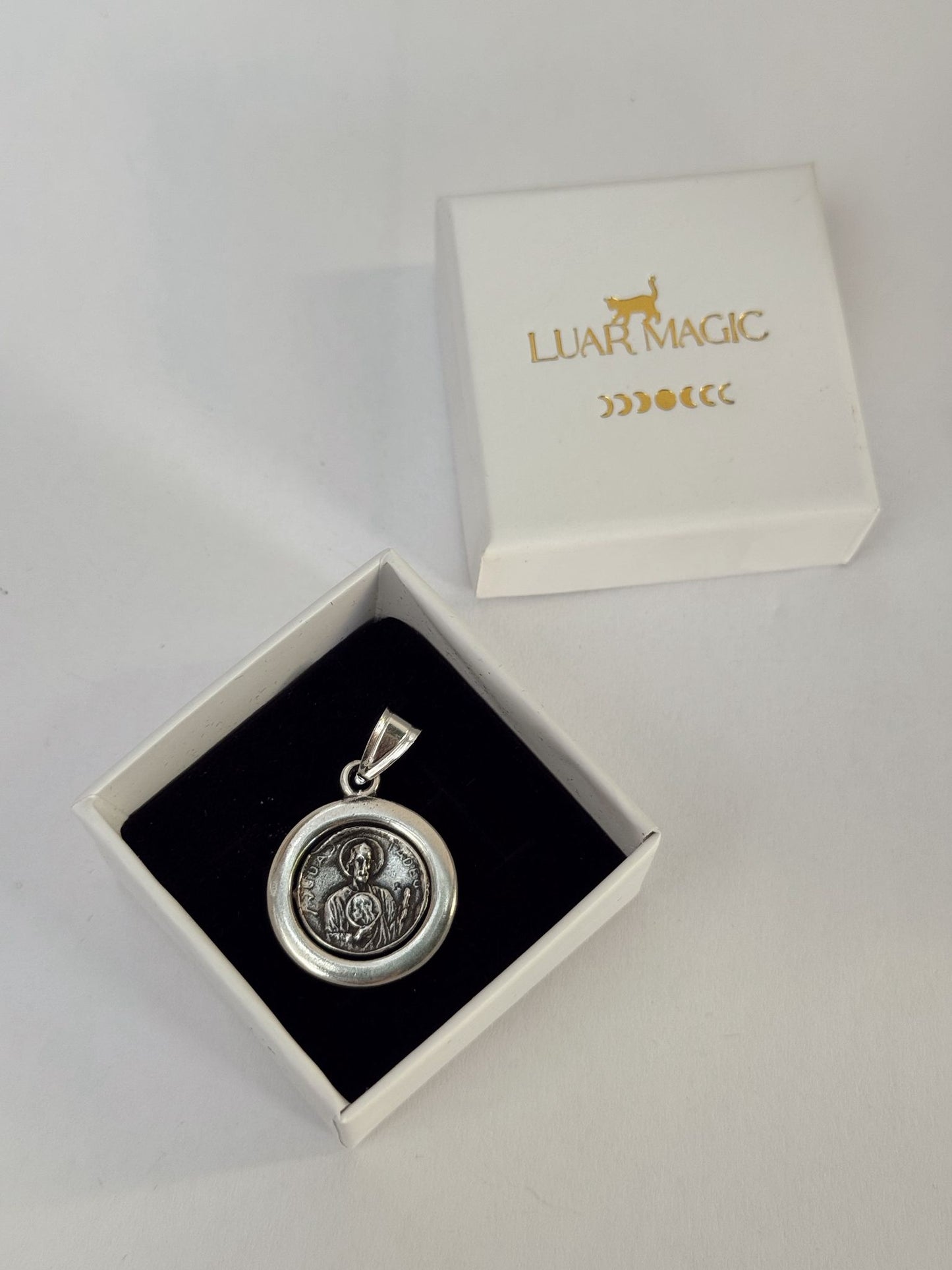 Colgante medalla san Benito giratorio plata 925 con cadena de acero de regalo