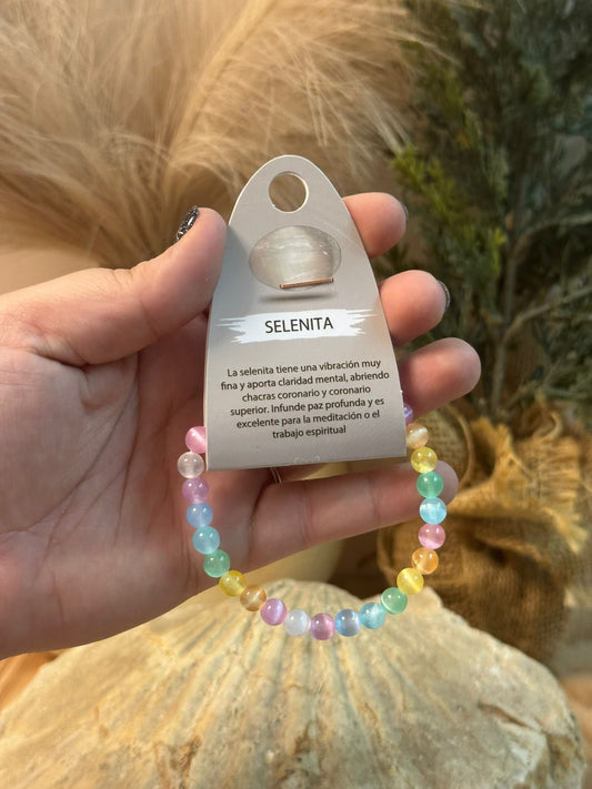 Pulsera Piedra Selenita arcoíris  6 mm