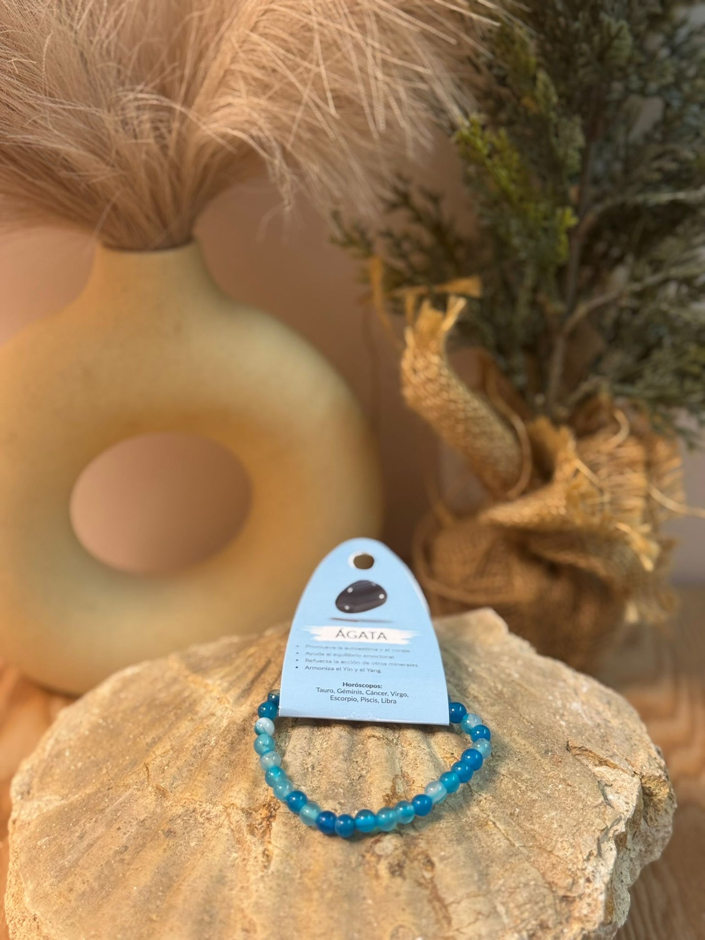 Pulsera Piedra Natural Ágata Azul 6 mm