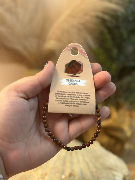 Pulsera mineral obsidiana caoba 4mm