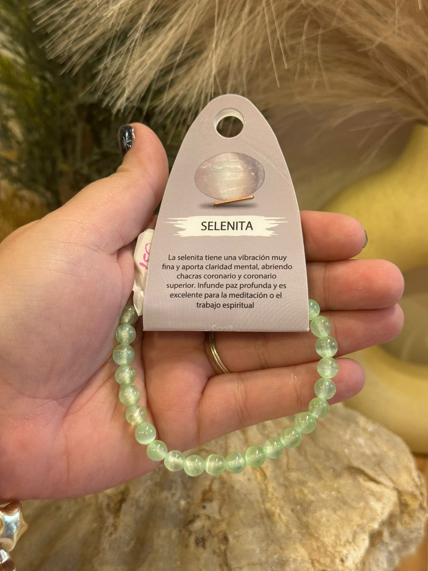 Pulsera Piedra Selenita Color verde 6 mm