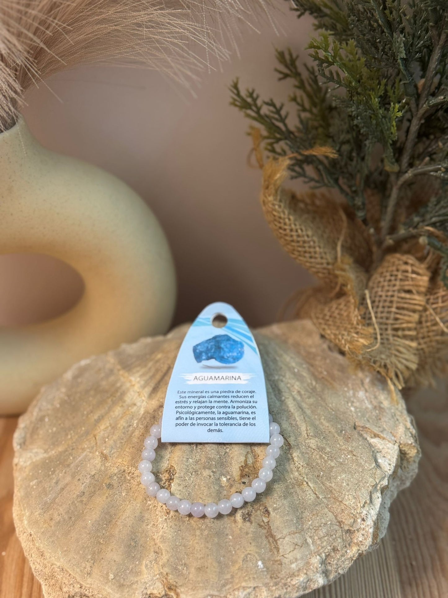 Pulsera mineral aguamarina 6mm