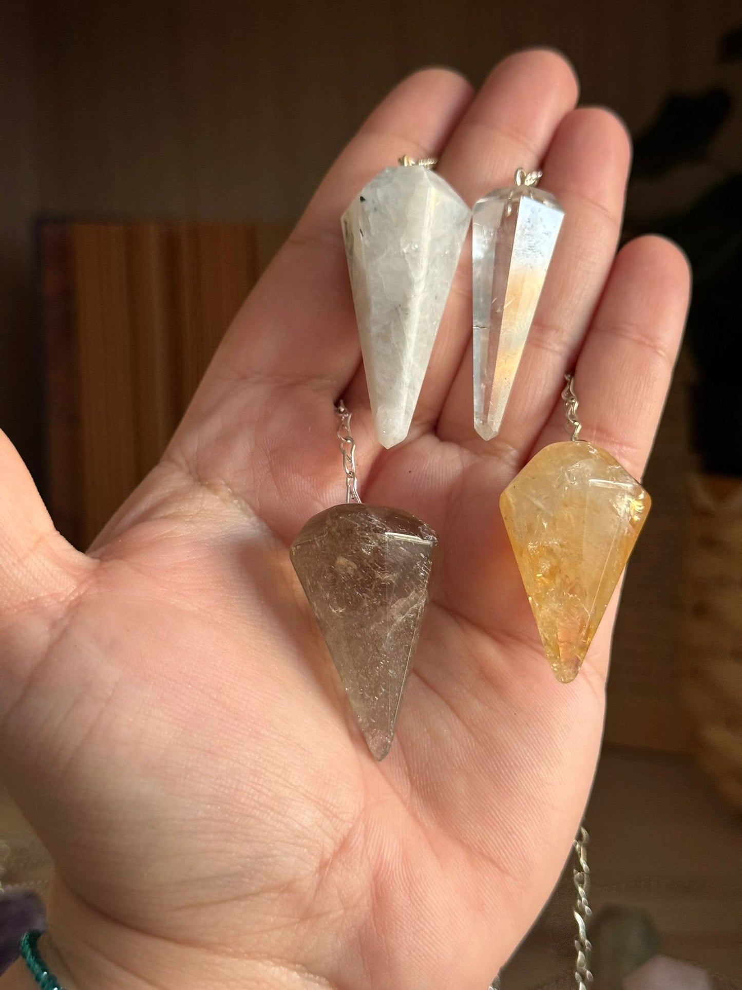 Péndulos de minerales a Elegir – Calidad Extra con Cadena de Acero