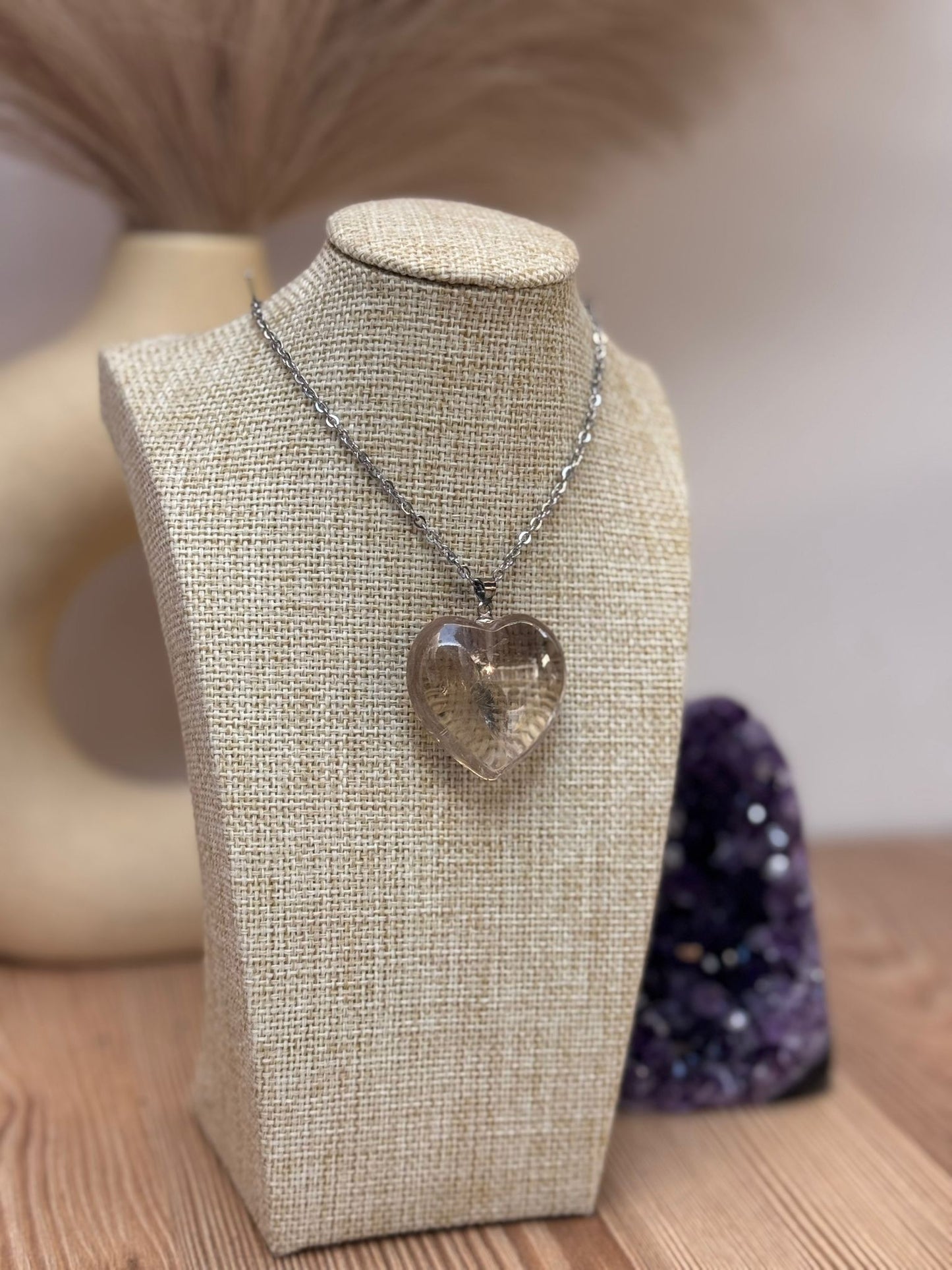 Colgante Corazón de Cuarzo Ahumado en Plata 925