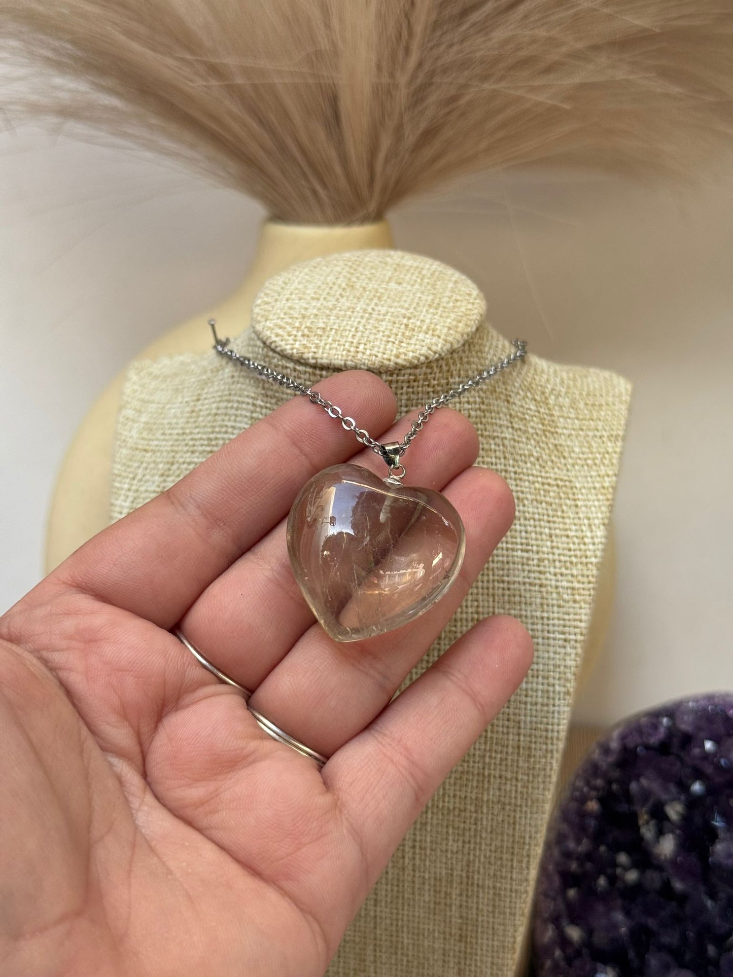 Colgante Corazón de Cuarzo Ahumado en Plata 925