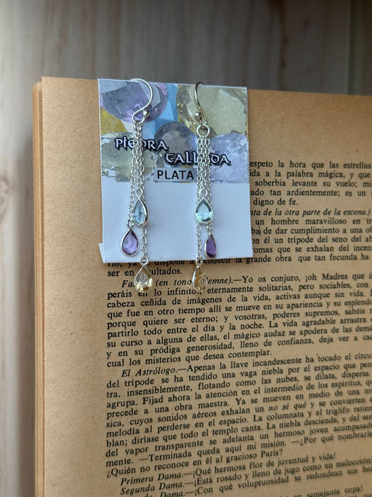 Pendientes de plata con amatista , citrino y topacio azul