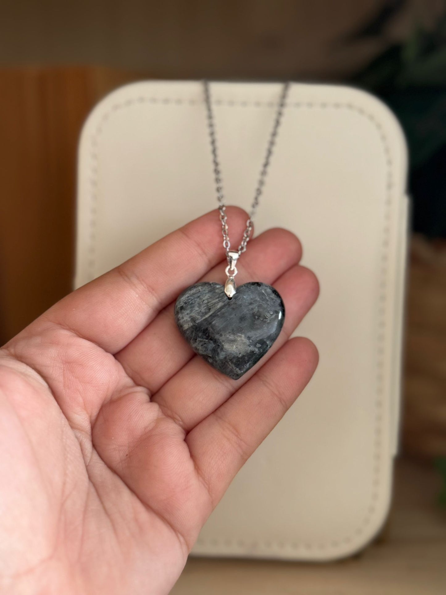 Colgante Corazón de Larvikita plata 925