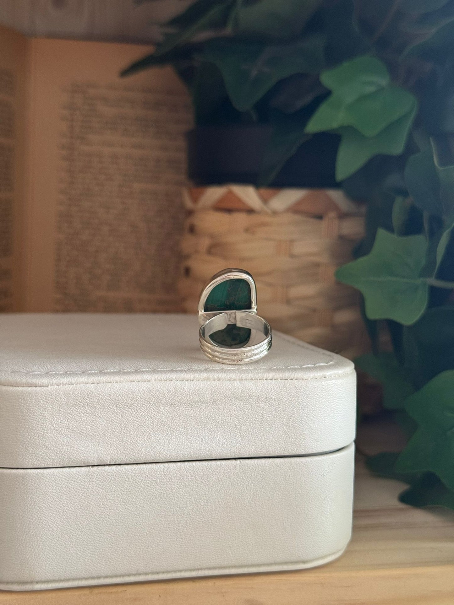 Anillo Ajustable de Malaquita en Plata 925