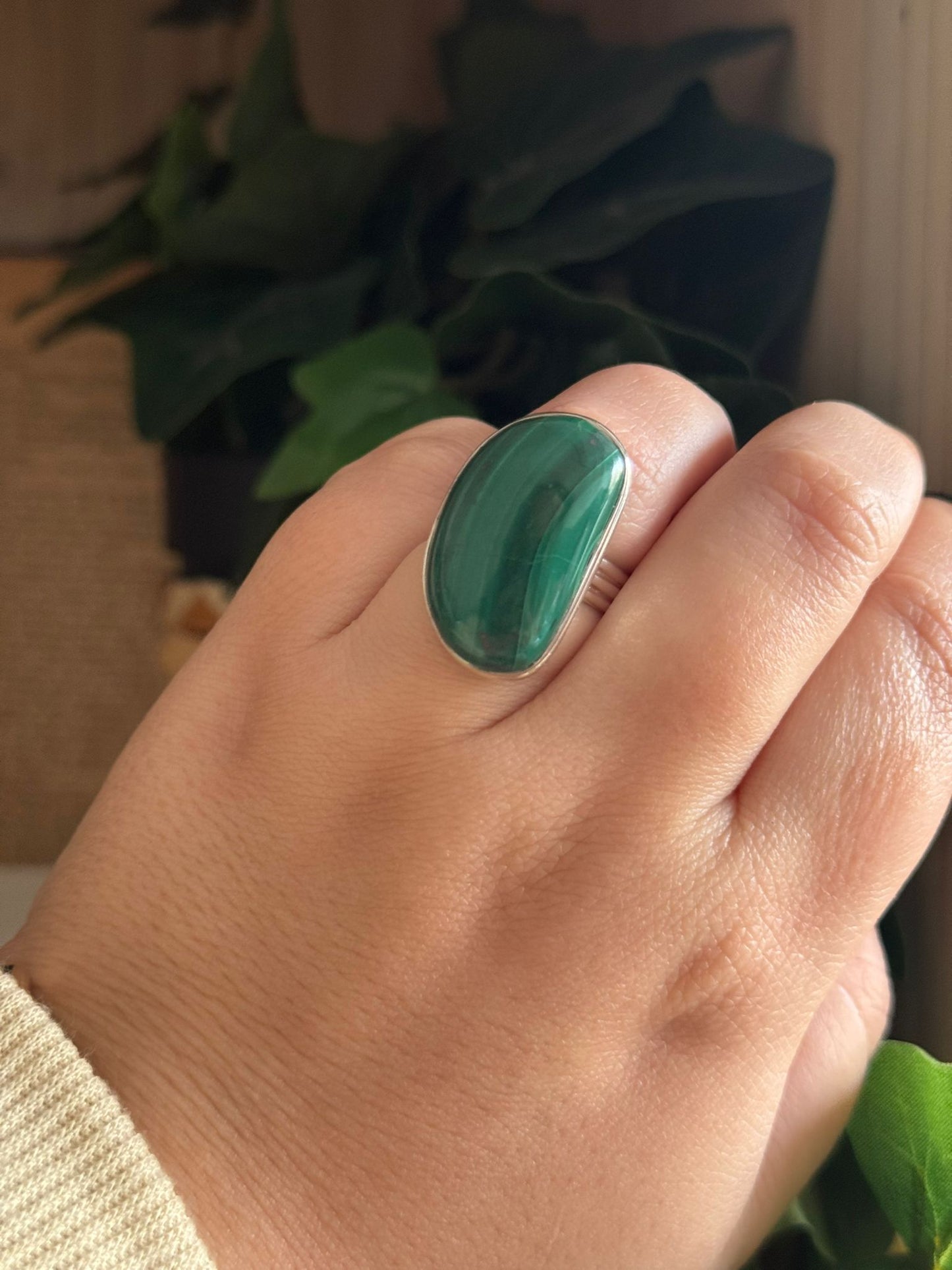 Anillo Ajustable de Malaquita en Plata 925