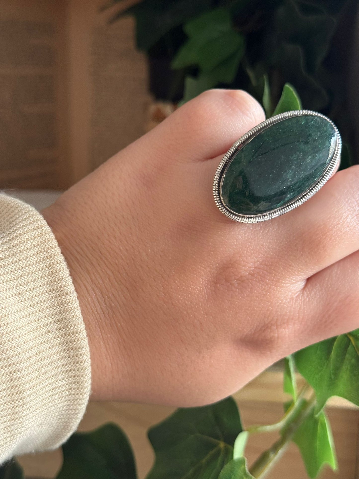 Anillo Ajustable de Aventurina Verde en Plata 925