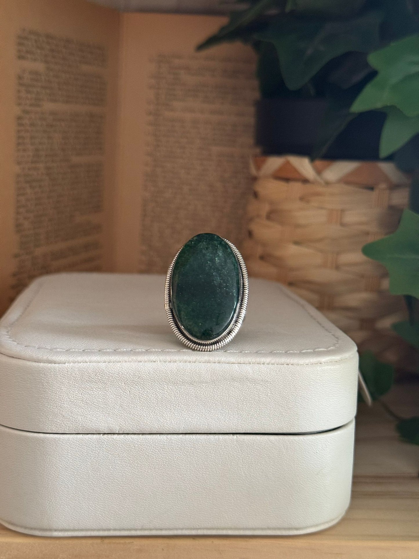 Anillo Ajustable de Aventurina Verde en Plata 925