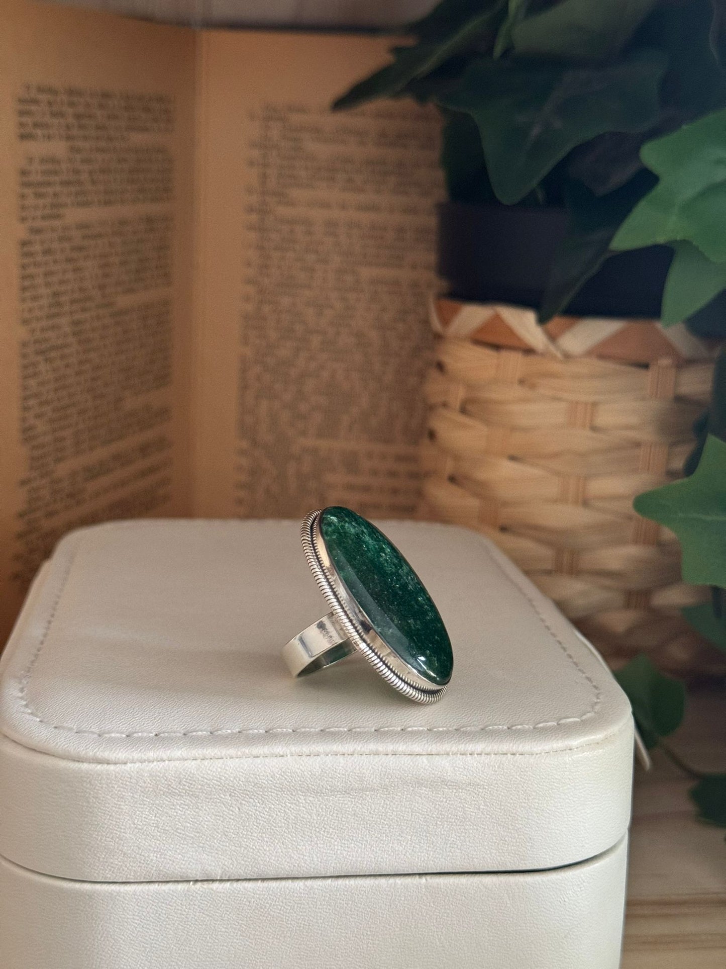 Anillo Ajustable de Aventurina Verde en Plata 925