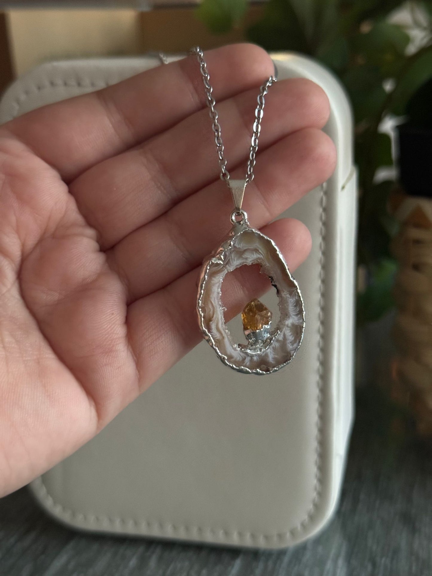 Colgante Geodino de Ágata Ángel con Citrino plata 925