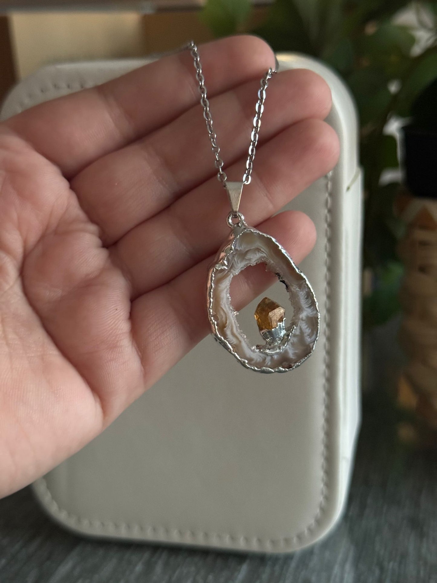 Colgante Geodino de Ágata Ángel con Citrino plata 925