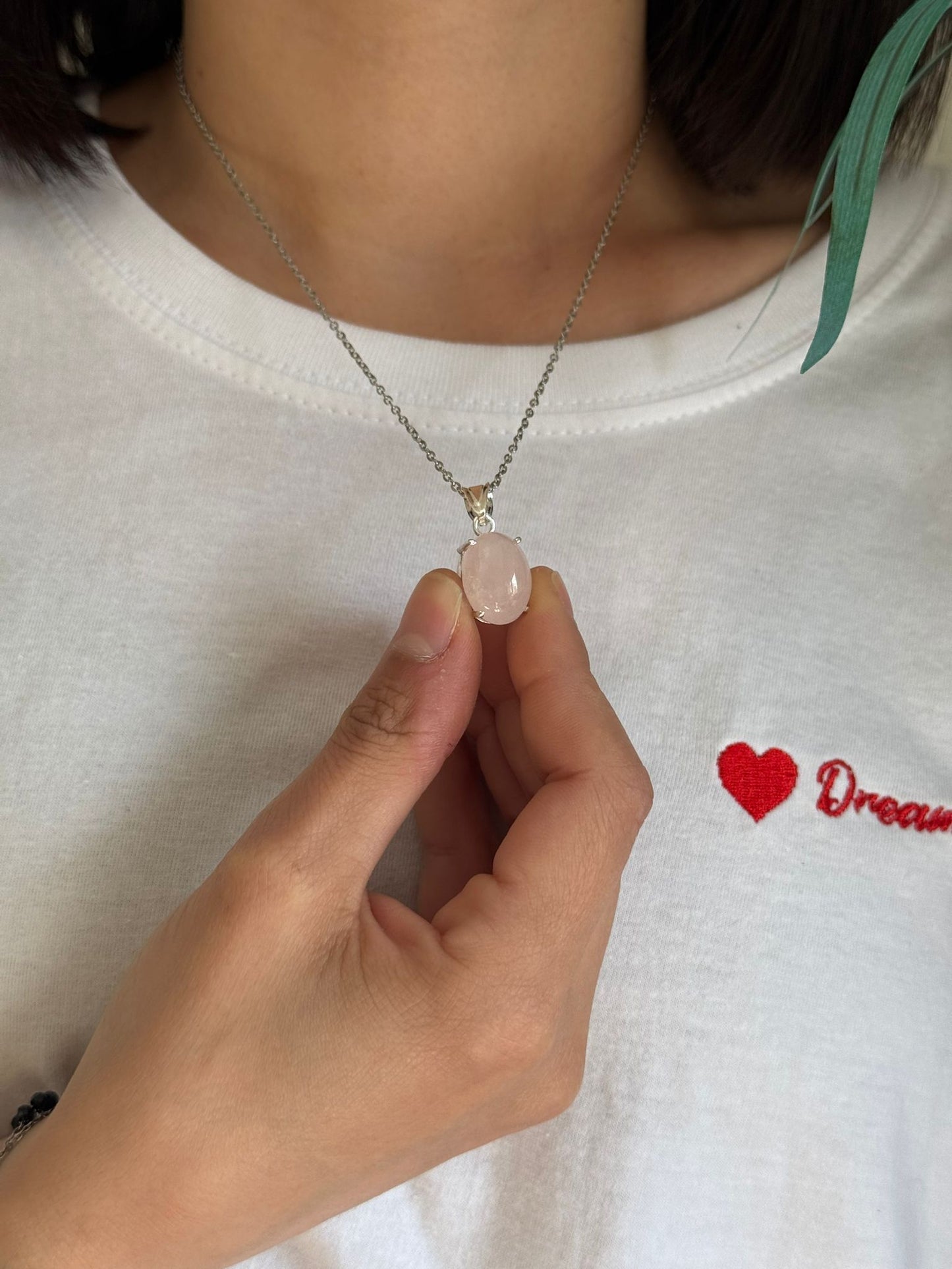 Colgante de cuarzo rosa en plata