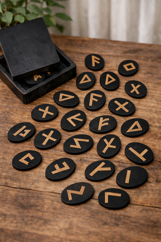 Set de madera Oráculo de las Runas en bolsa de algodón