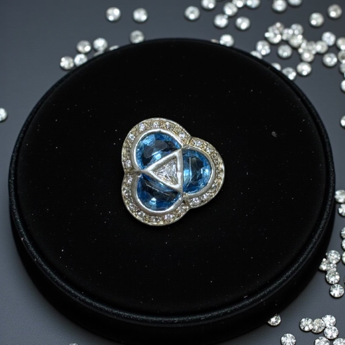 Anillo aguamarina con circonitas de cuarzo hecho a mano plata de ley 925 "Pieza exclusiva"