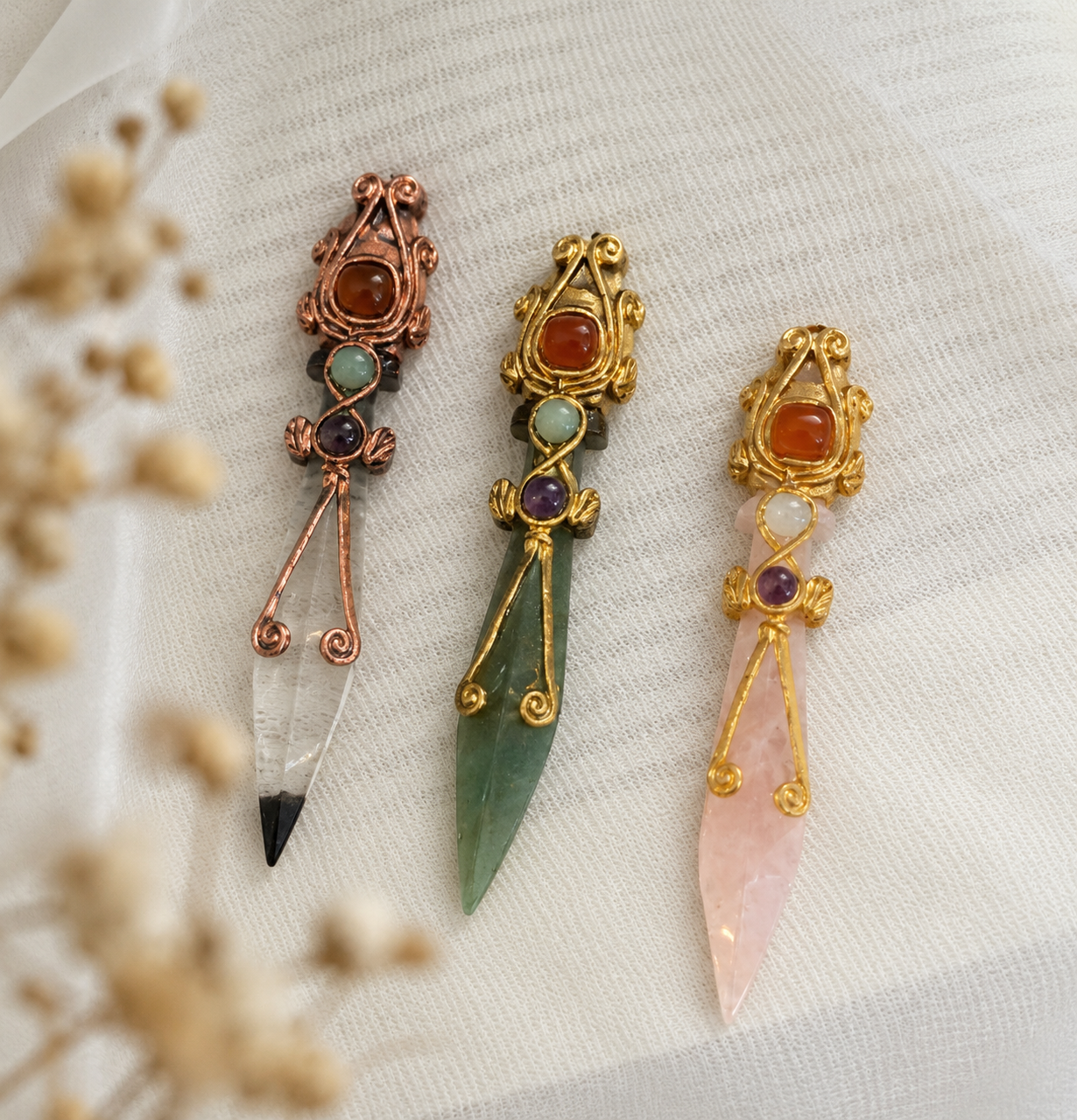 Daga ritual artesanal con minerales