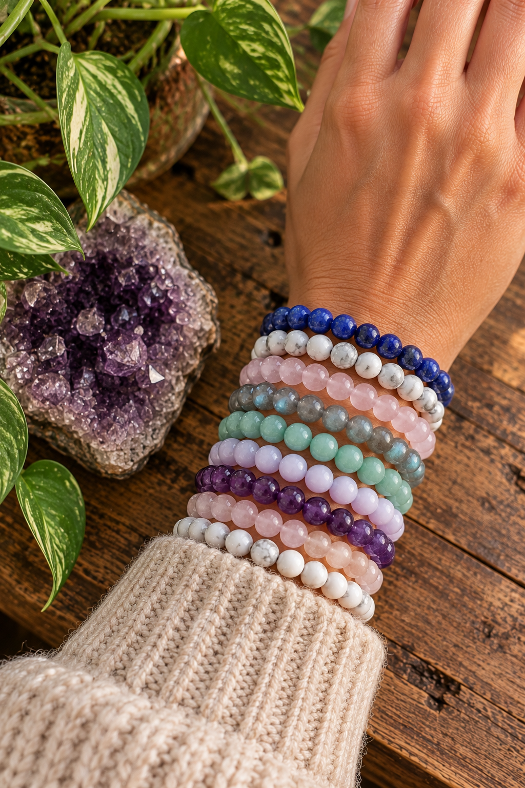 Pulsera de bolas de minerales