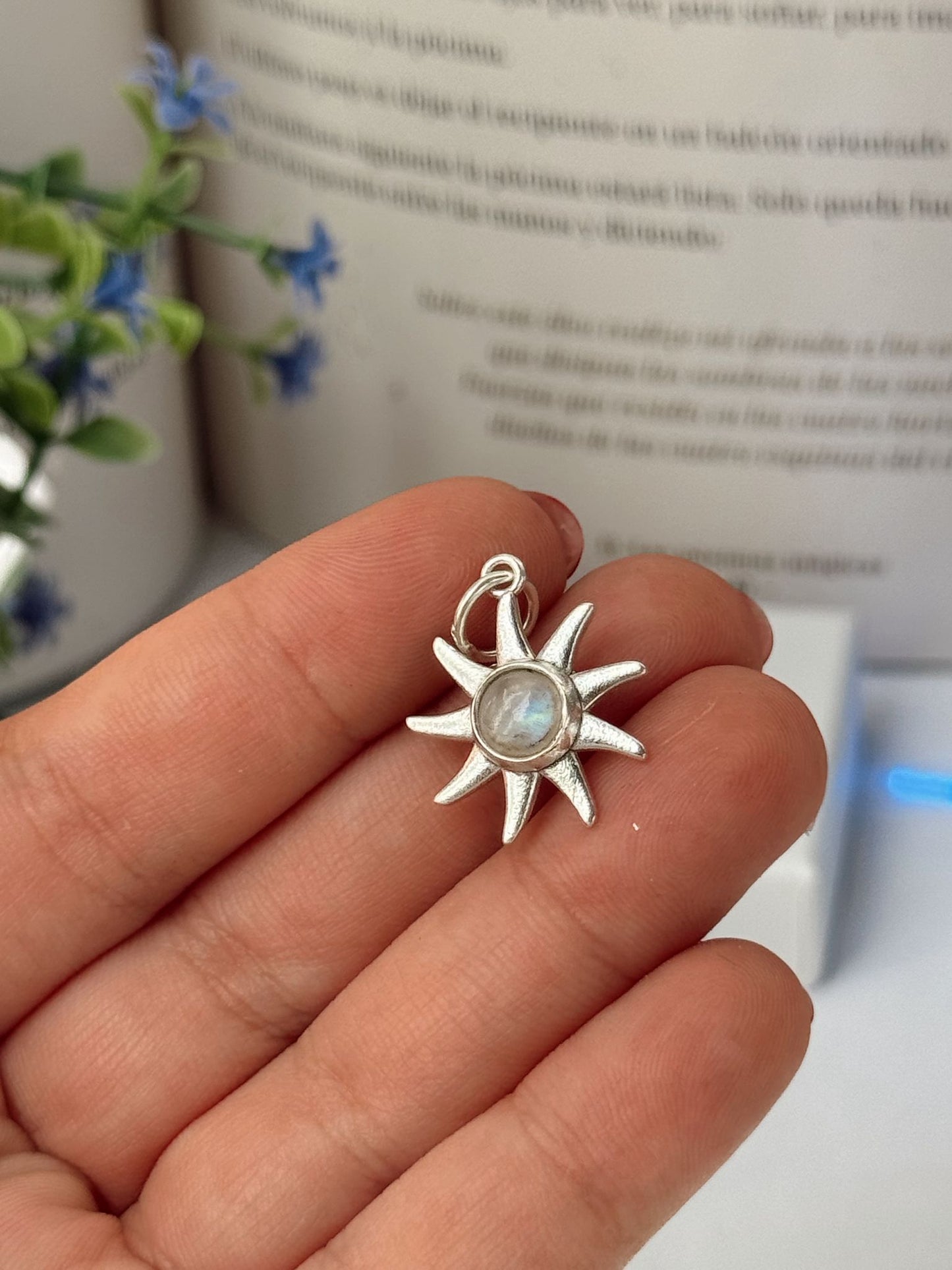 Colgante sol plata de ley 925 con minerales