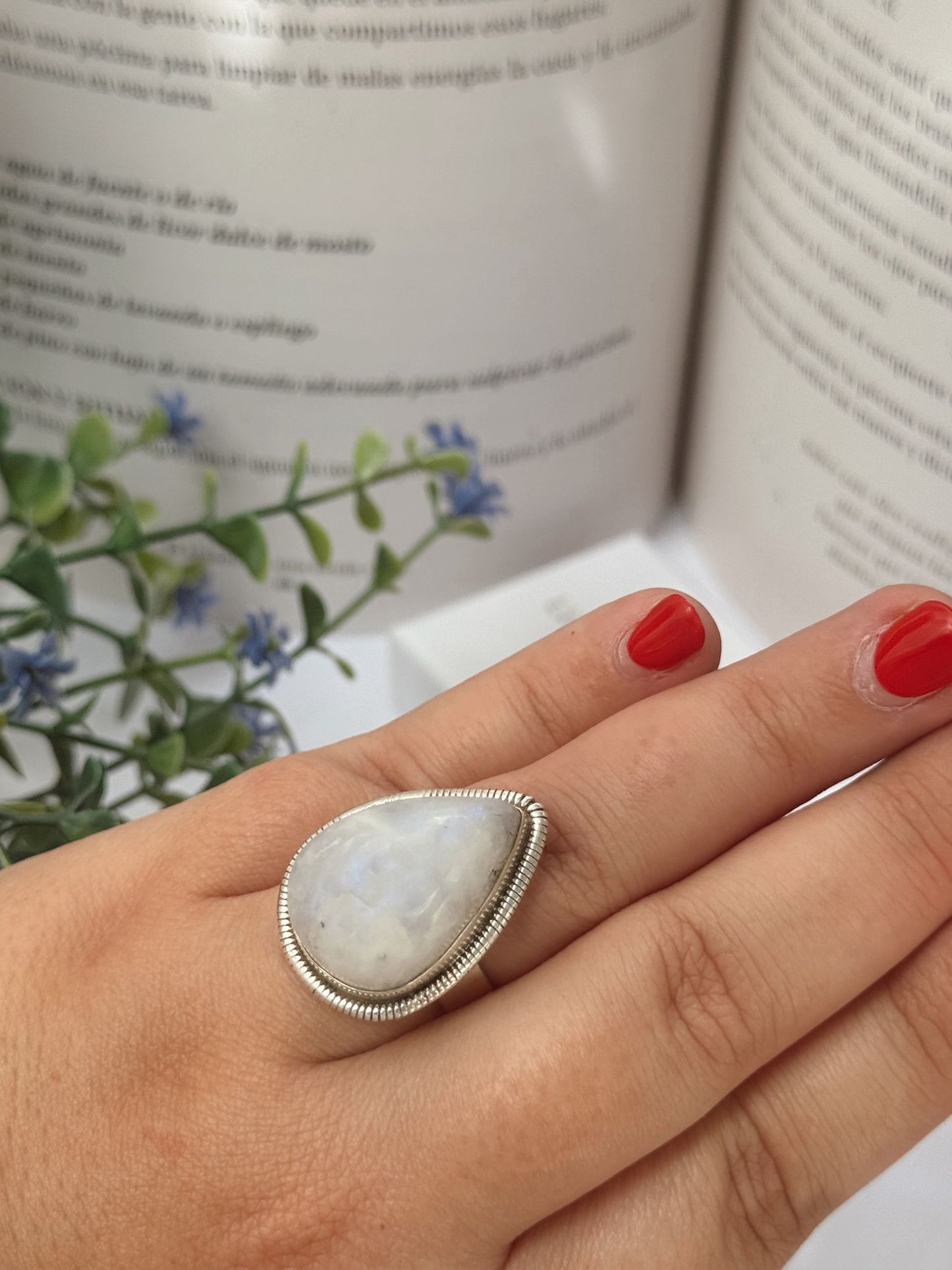 Anillo piedra luna plata de ley ajustable