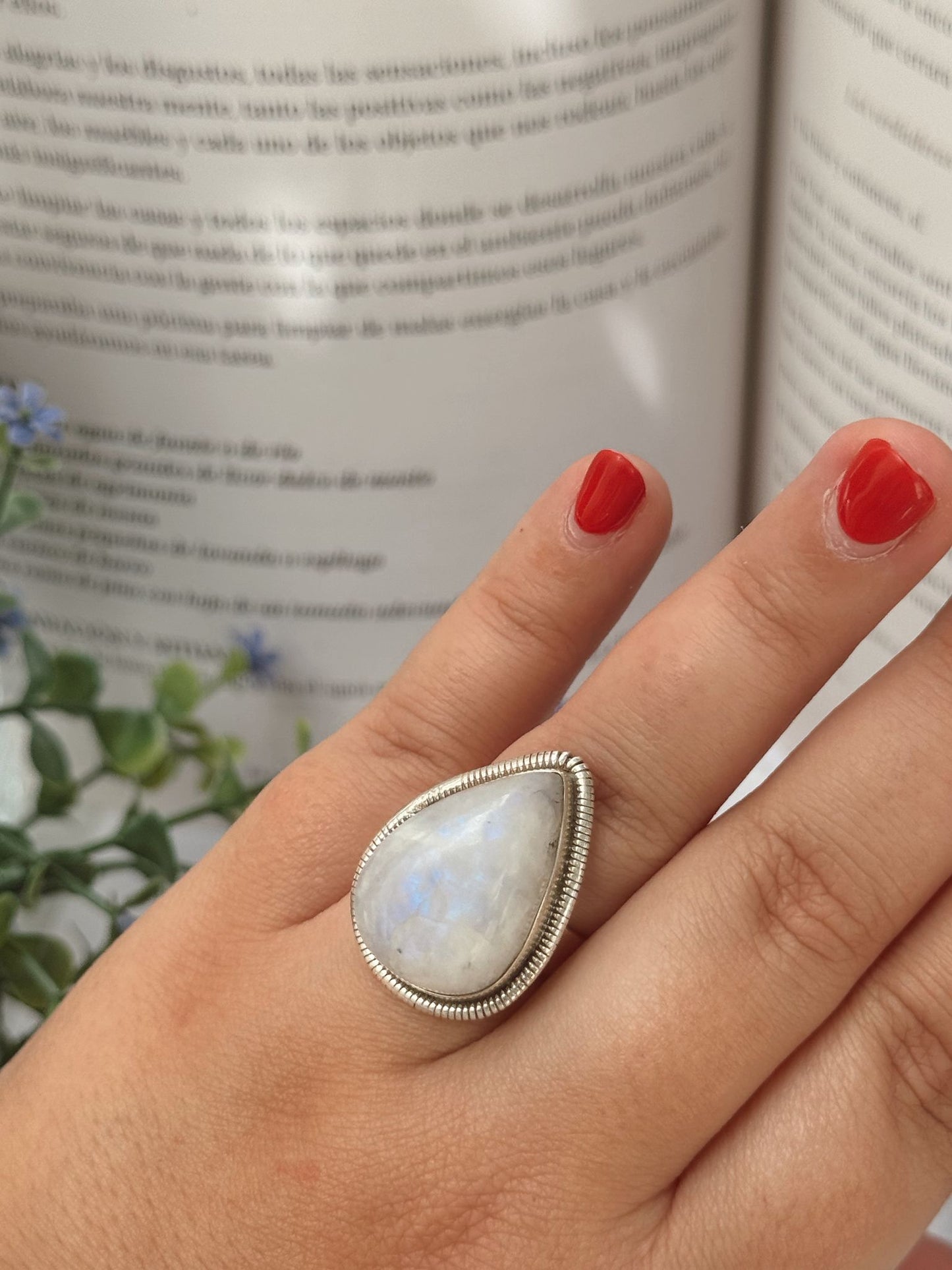 Anillo piedra luna plata de ley ajustable