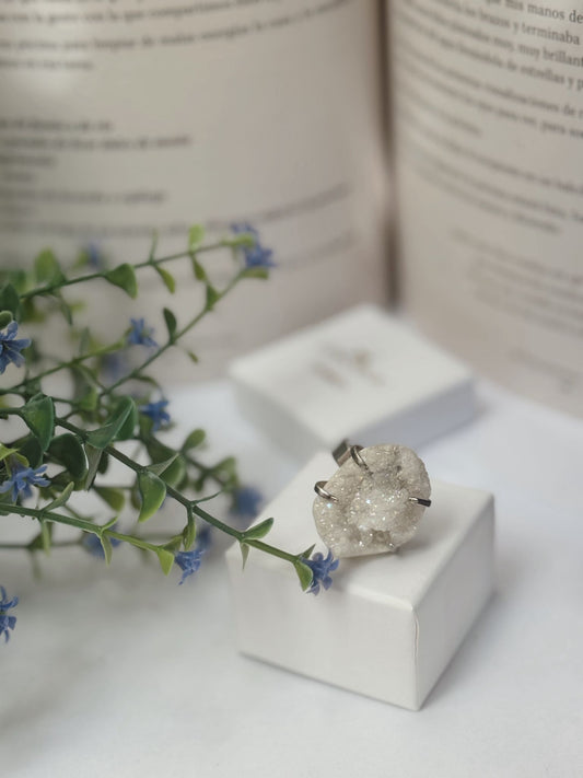 Anillo amatista hielo ajustable acero inoxidable hipoalergénico