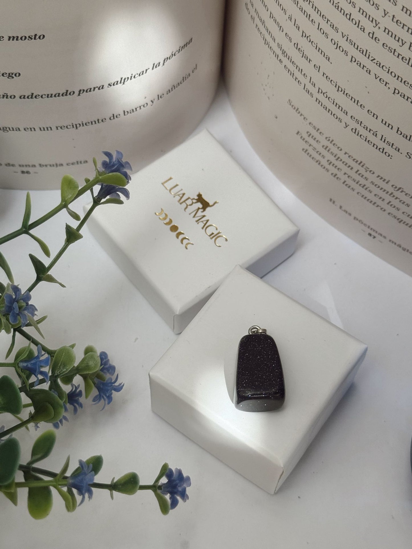 Colgante aventurina oro (lluvia de estrellas) acero inoxidable hipoalergénico