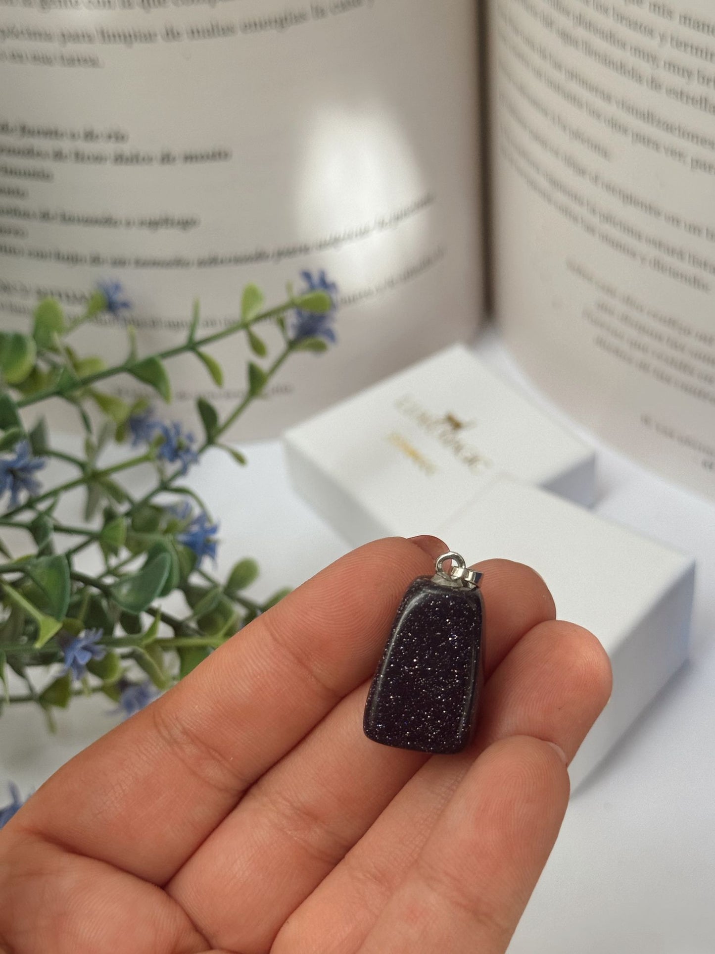 Colgante aventurina oro (lluvia de estrellas) acero inoxidable hipoalergénico