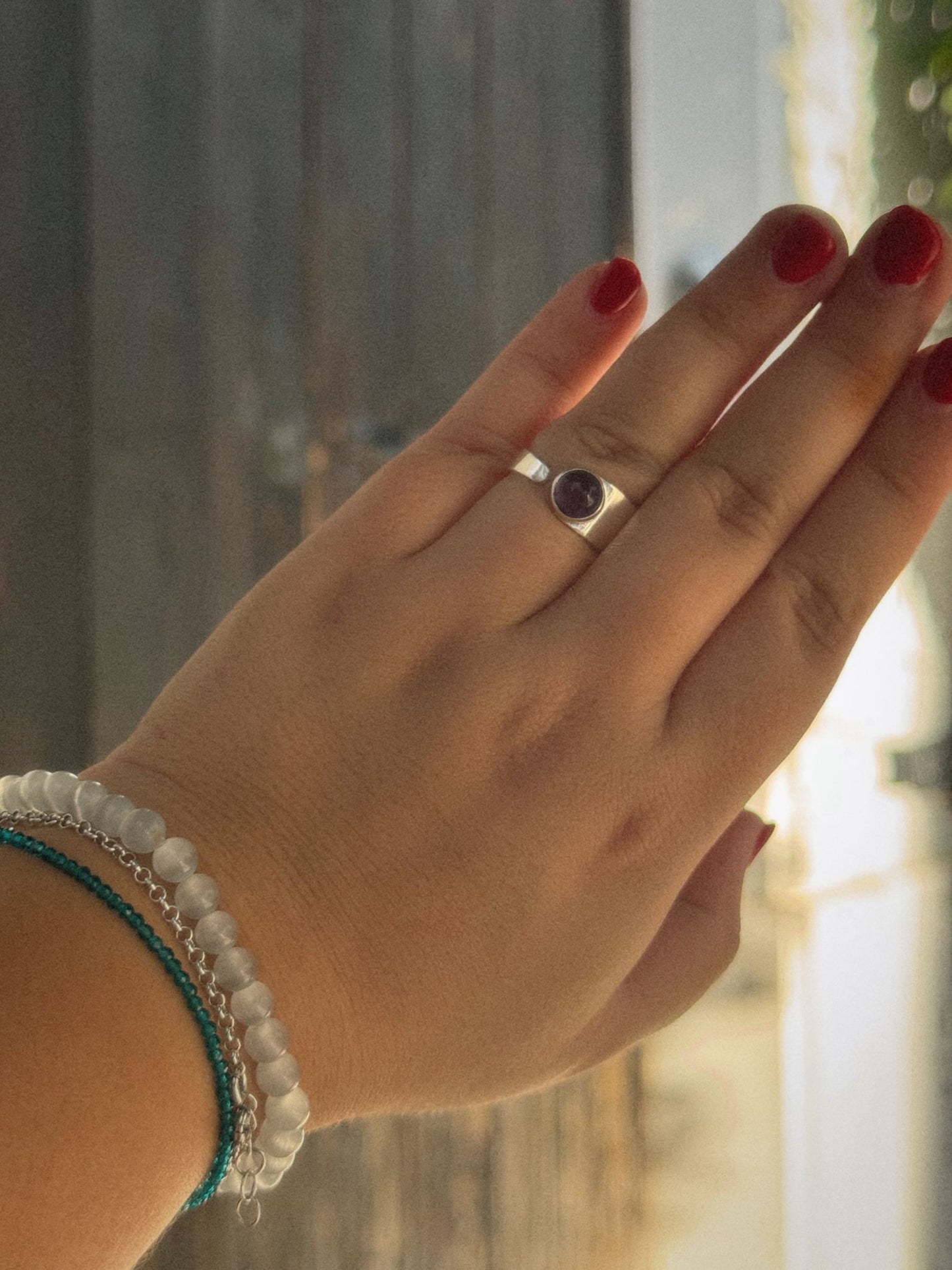 Anillo amatista ajustable plata de ley 925