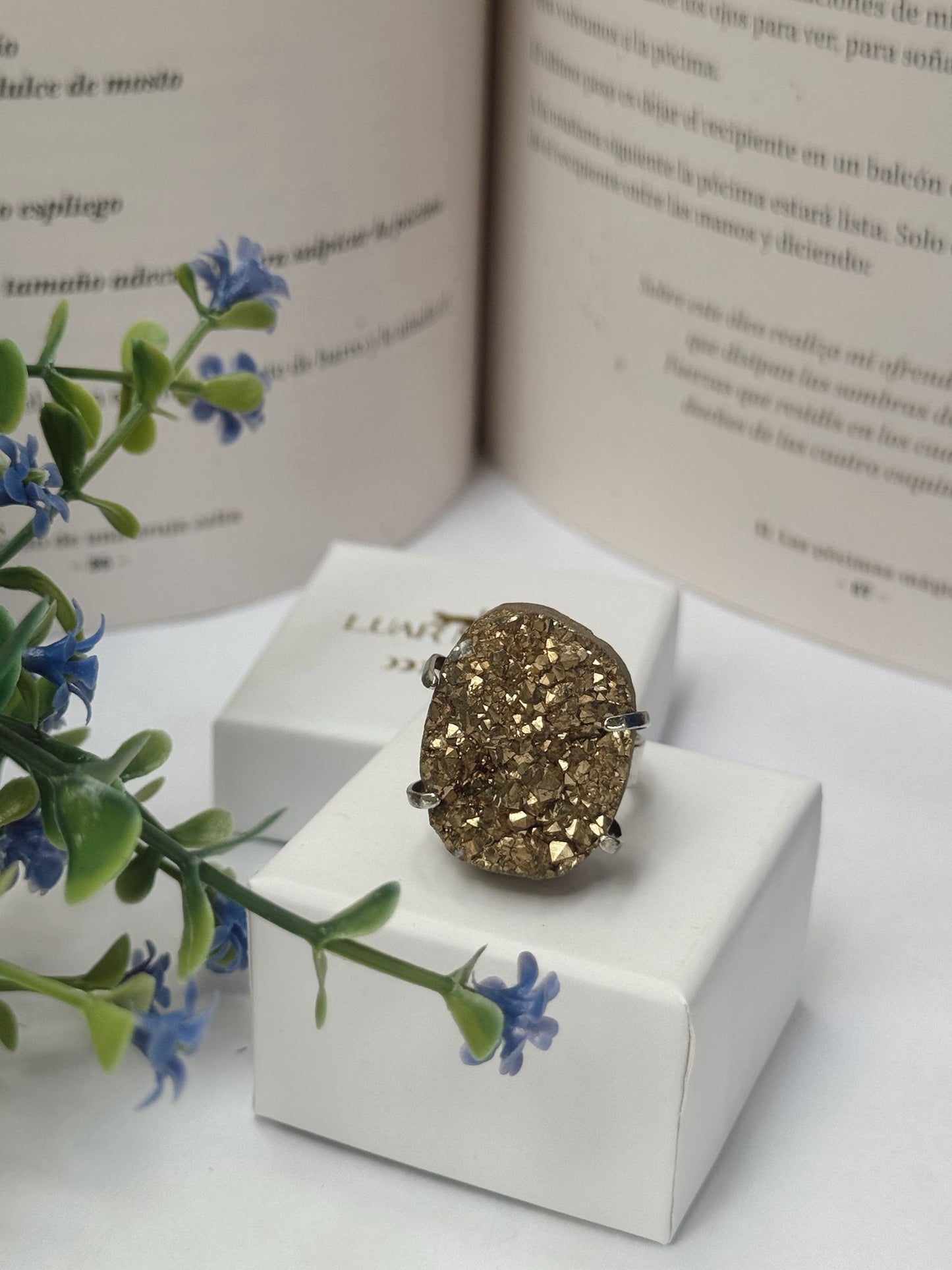 Anillo amatista oro ajustable acero inoxidable