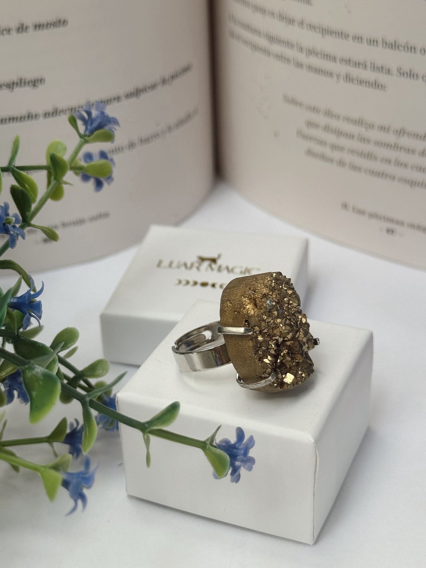 Anillo amatista oro ajustable acero inoxidable