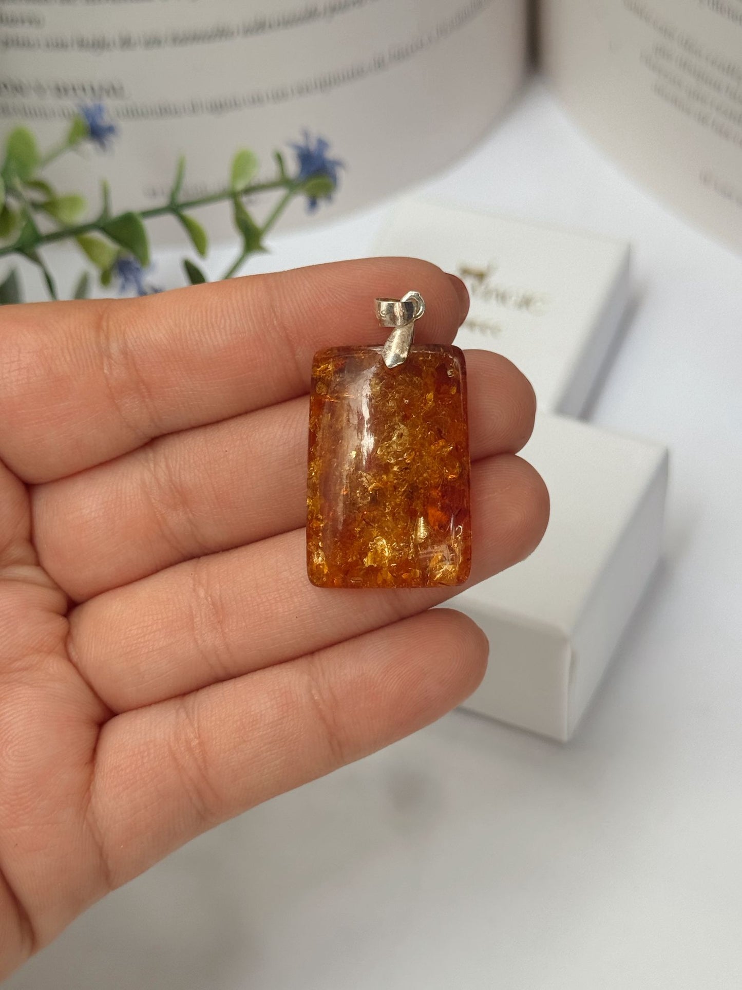 Colgante de ámbar plata